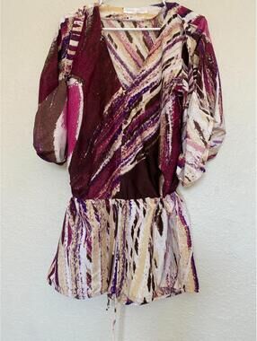 Ramona Larue by Adrienne Size M • Multicolor Purple Peplum Chiffon Blouse Top